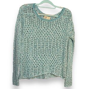Hollister Open Knit Sweater Top Women's Medium Blue Boho Cottagecore Casual Top